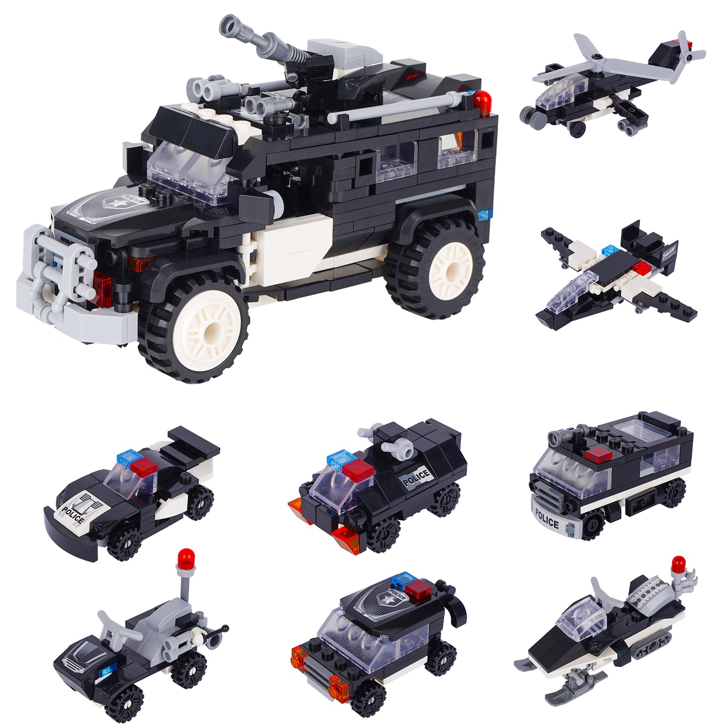 LULUFUN 8-in-1 Police Car Toys, Police Vehicles Building Blocks, 9 Model Engineering Building Block Kits, Gift for 14+ Year Old Boys and Girls 340PCS