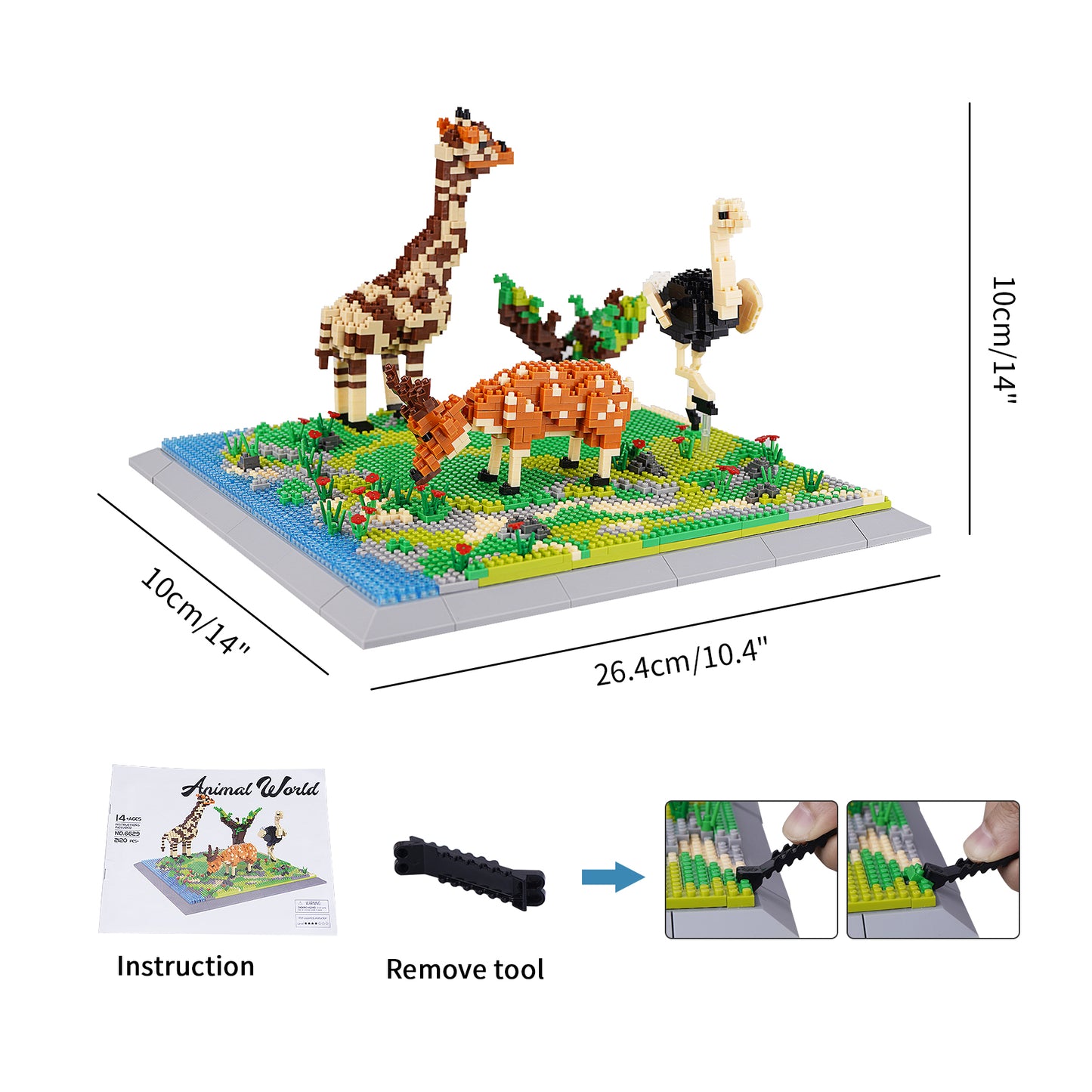 LULUFUN Animals Building Blocks Set Giraffe Deer Ostrich, Gift for Kid and Adults(2120PCS)