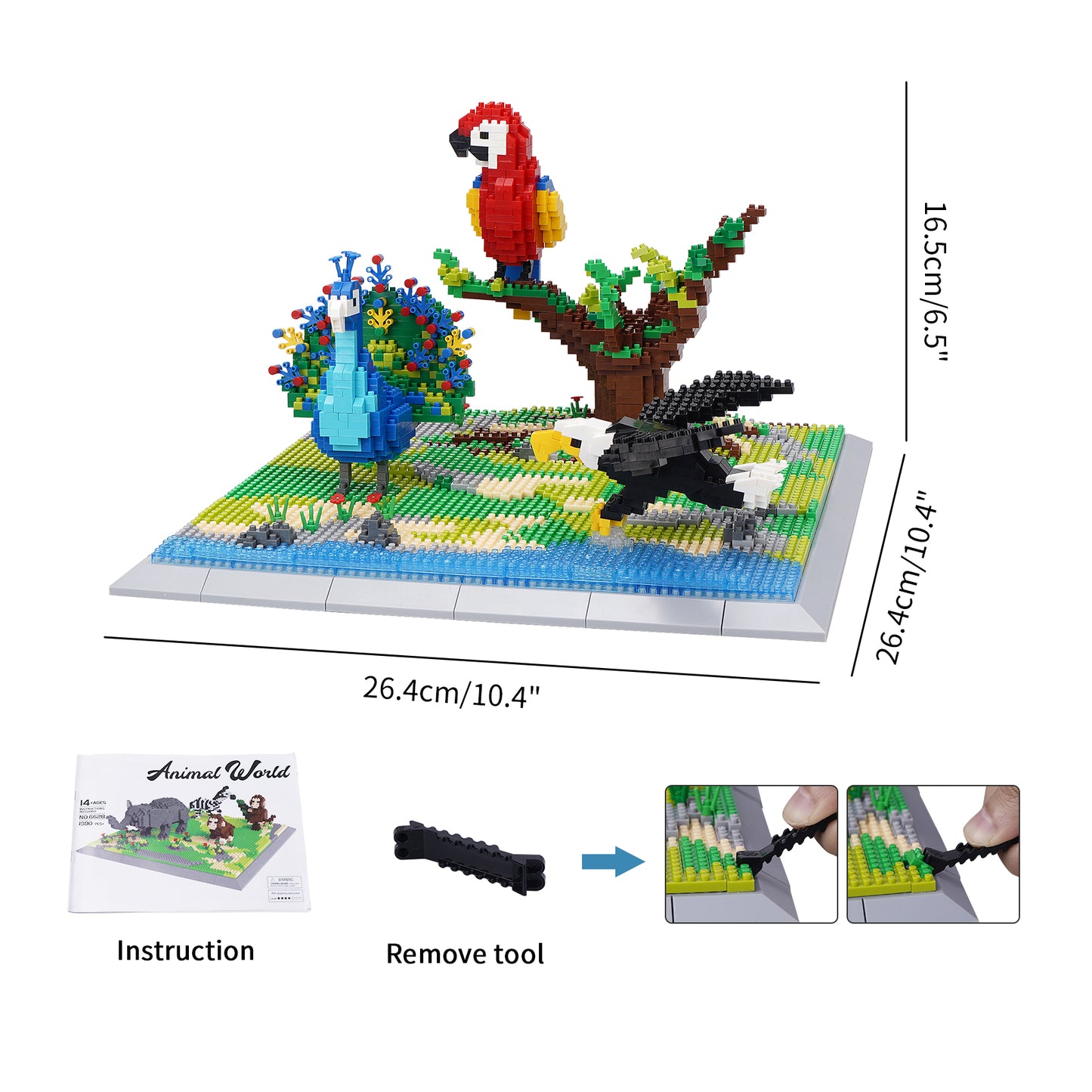 LULUFUN Animal Building Blocks Set Peacock Eagle Parrot, Gift for Kid and Adults(2120pcs)