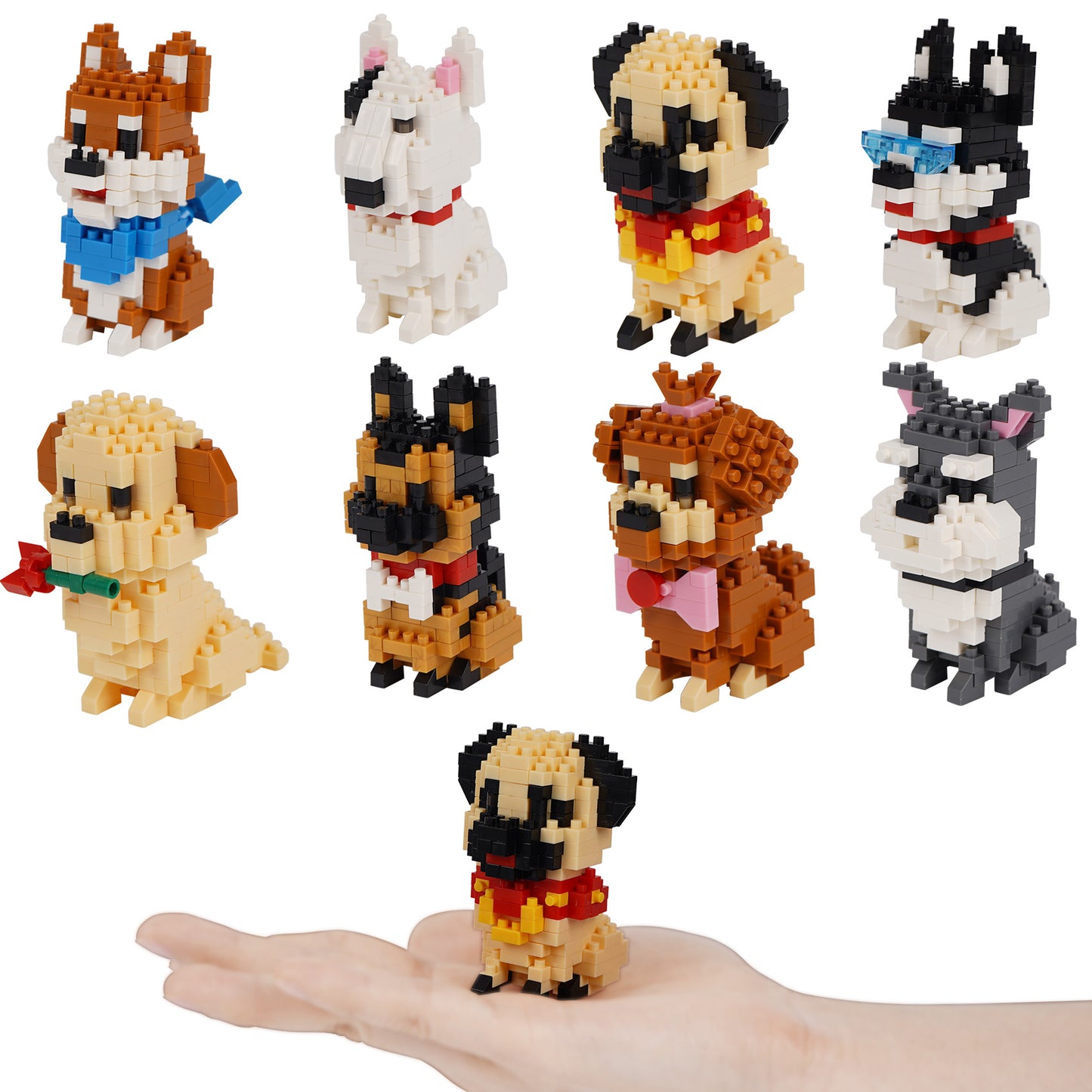 LULUFUN Dog Building Blocks Set, Micro Mini Animal Building Blocks Kit, Educational Building Toys, Gift for Adults and Children, Set of 8