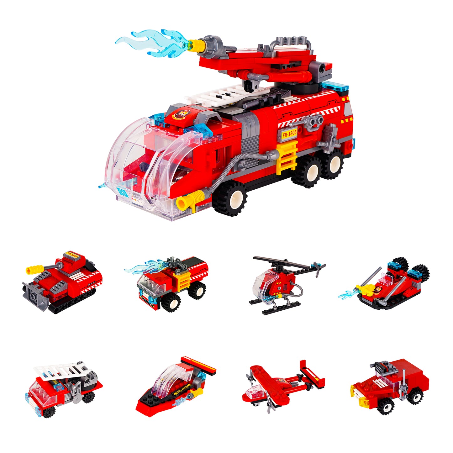 LULUFUN 8-in-1 Fire Truck Toys Building Blocks Set, Gift for Age 14+ Kids Boys and Girls 313pcs