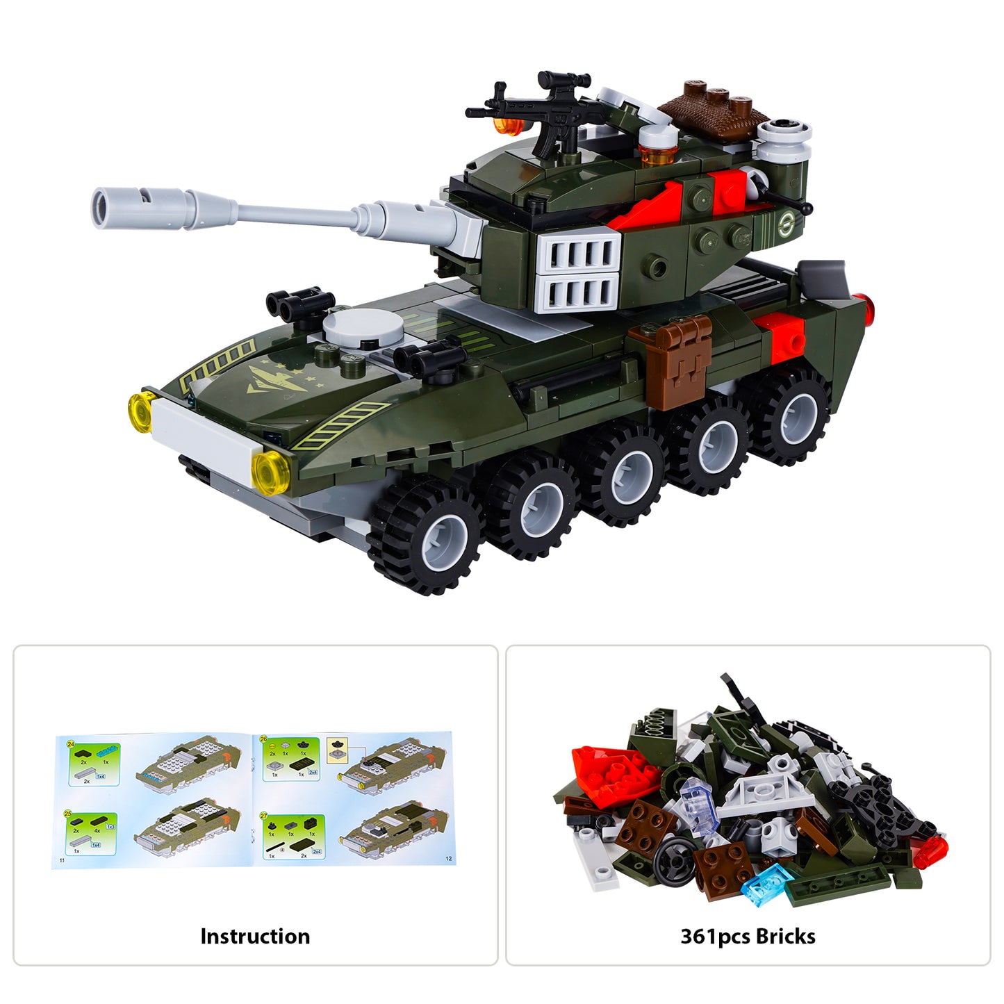 LULUFUN 8-in-1 Army Toys Building Blocks Set, Gift for Age 14+ Kids Boys and Girls 361pcs