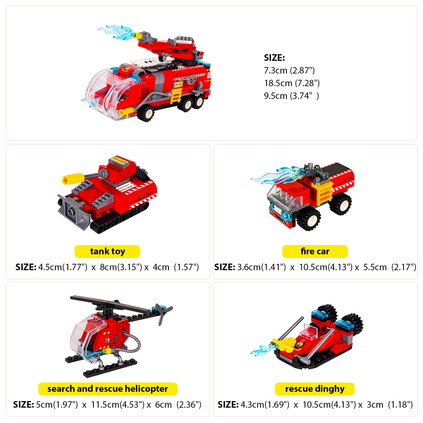 LULUFUN 8-in-1 Fire Truck Toys Building Blocks Set, Gift for Age 14+ Kids Boys and Girls 313pcs