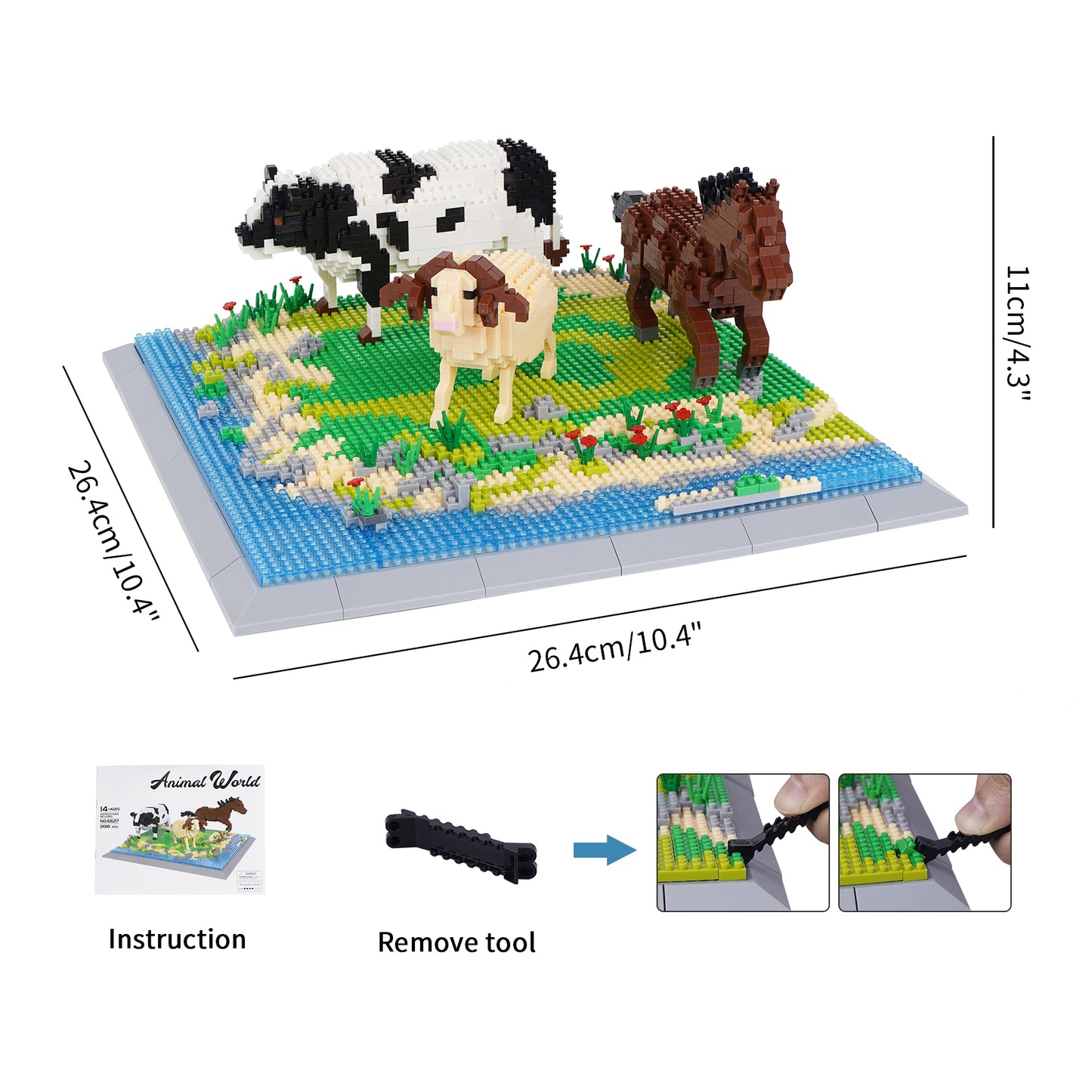 LULUFUN Animal Building Blocks Set Cow Horse Sheep, Gift for Kid and Adults(2018pcs)