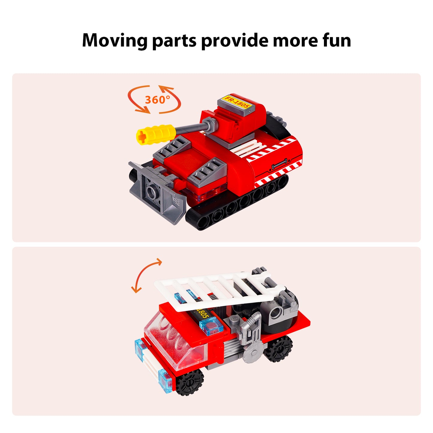 LULUFUN 8-in-1 Fire Truck Toys Building Blocks Set, Gift for Age 14+ Kids Boys and Girls 313pcs