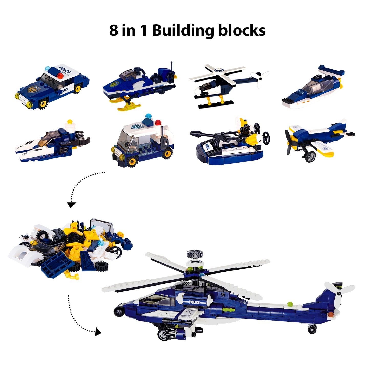 LULUFUN 8-in-1 Helicopter Toys Building Blocks, Gift for Age 14+ Kids Boys and Girls 381pcs