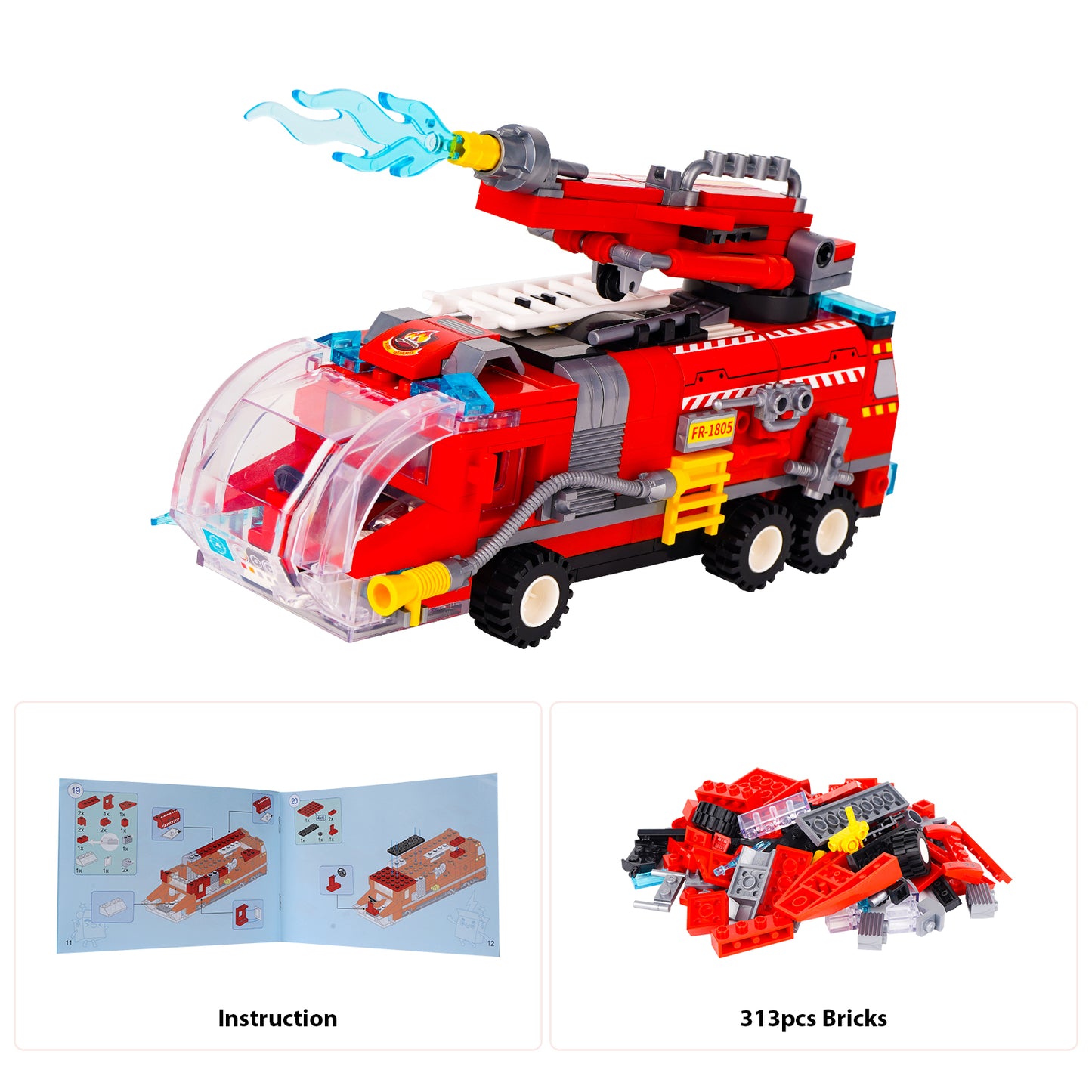 LULUFUN 8-in-1 Fire Truck Toys Building Blocks Set, Gift for Age 14+ Kids Boys and Girls 313pcs