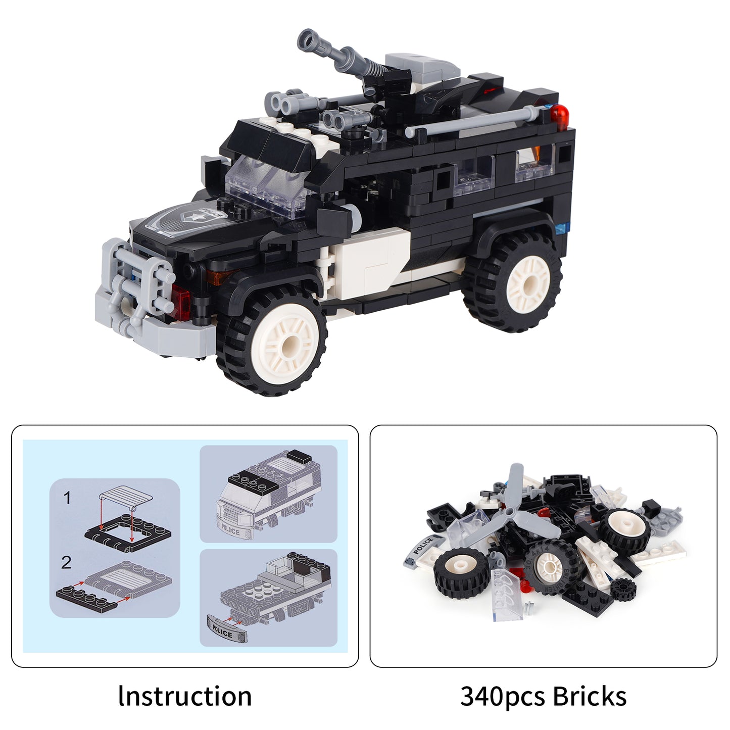 LULUFUN 8-in-1 Police Car Toys, Police Vehicles Building Blocks, 9 Model Engineering Building Block Kits, Gift for 14+ Year Old Boys and Girls 340PCS