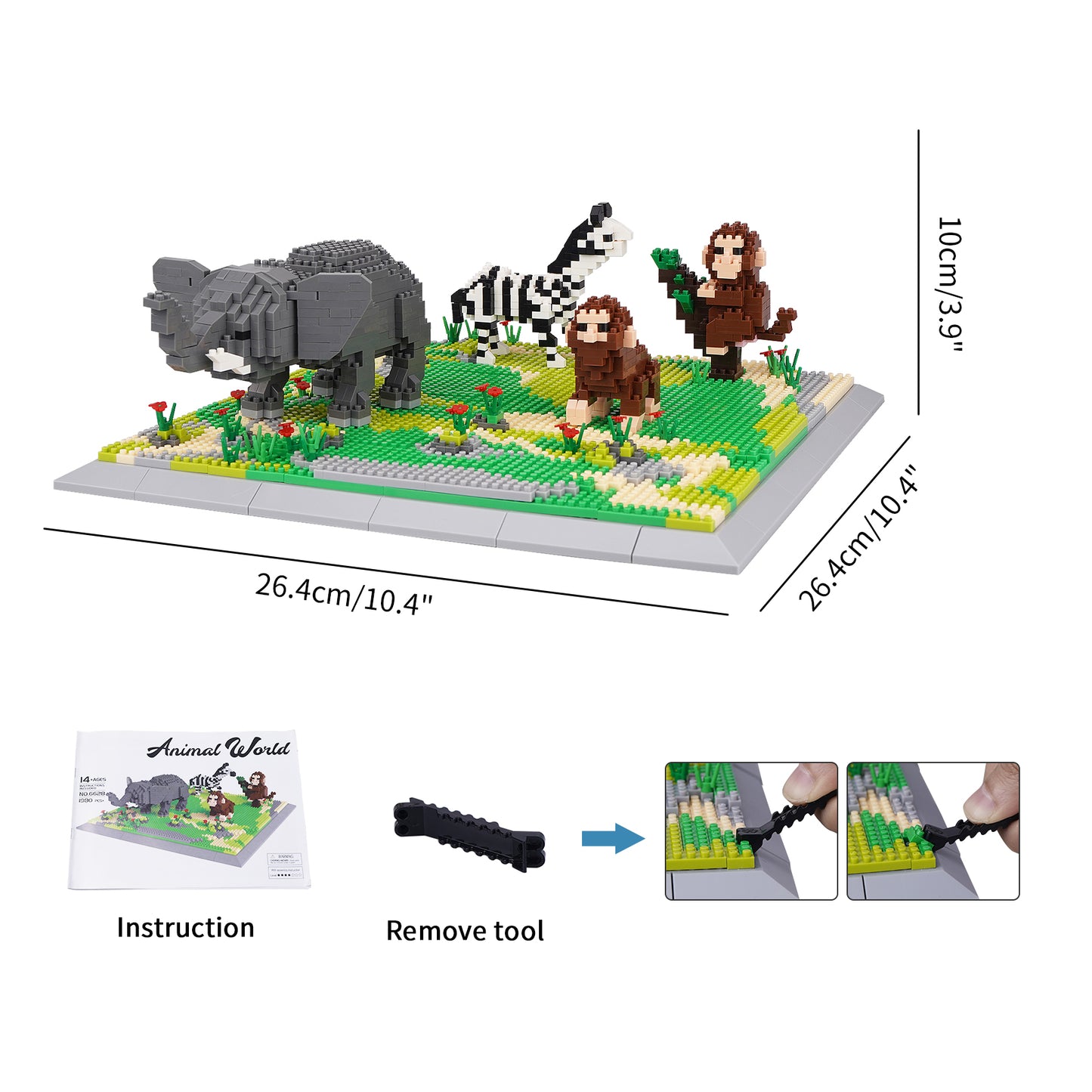 LULUFUN Animals Building Blocks Set Elephant Monkey Zebra, Gift for Kid and Adults(1980pcs)