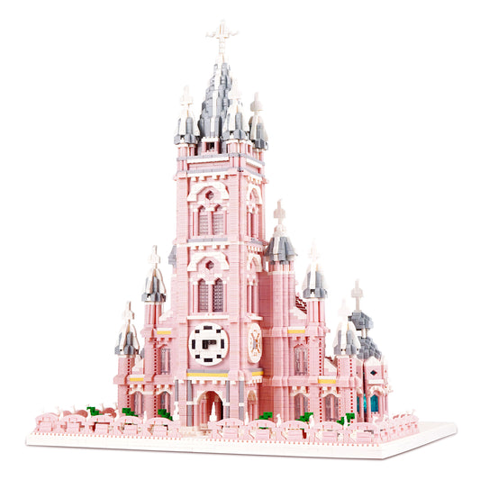 LULUFUN Building Block Set, Pink Church of  The Sacred Heart of  Jesus Building Toy, Mini Building Blocks Kit for Hobbyists, Gift for Adults and Children, 7017pcs