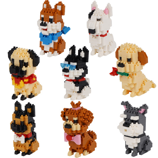 LULUFUN Dog Building Blocks Set, Micro Mini Animal Building Blocks Kit, Educational Building Toys, Gift for Adults and Children, Set of 8